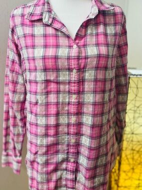 LOFT Pink Plaid Button-Down Shirt